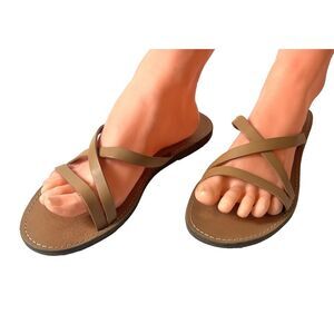 Madewell Womens Sz 8.5 M Tan Leather Slip On Slides Summer Comfort Casual Sandal